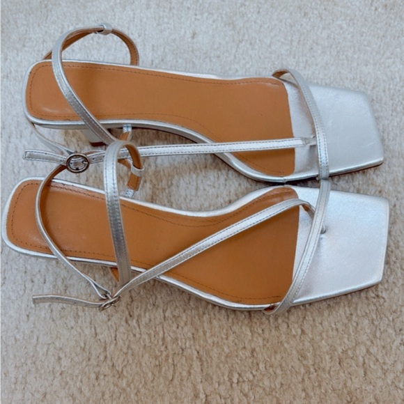 NEW Aeyde Elise Square Toe Post Sandals Dress Heels in Silver Nappa Leather 38 - Picture 5 of 10